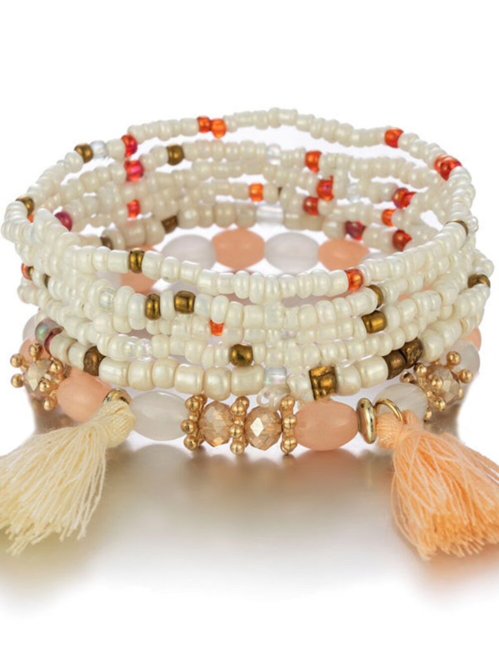 Boho Beaded Tassel Stretch Bracelet Set Multicolor Layered Stack Bracelet - Picture 4 of 8